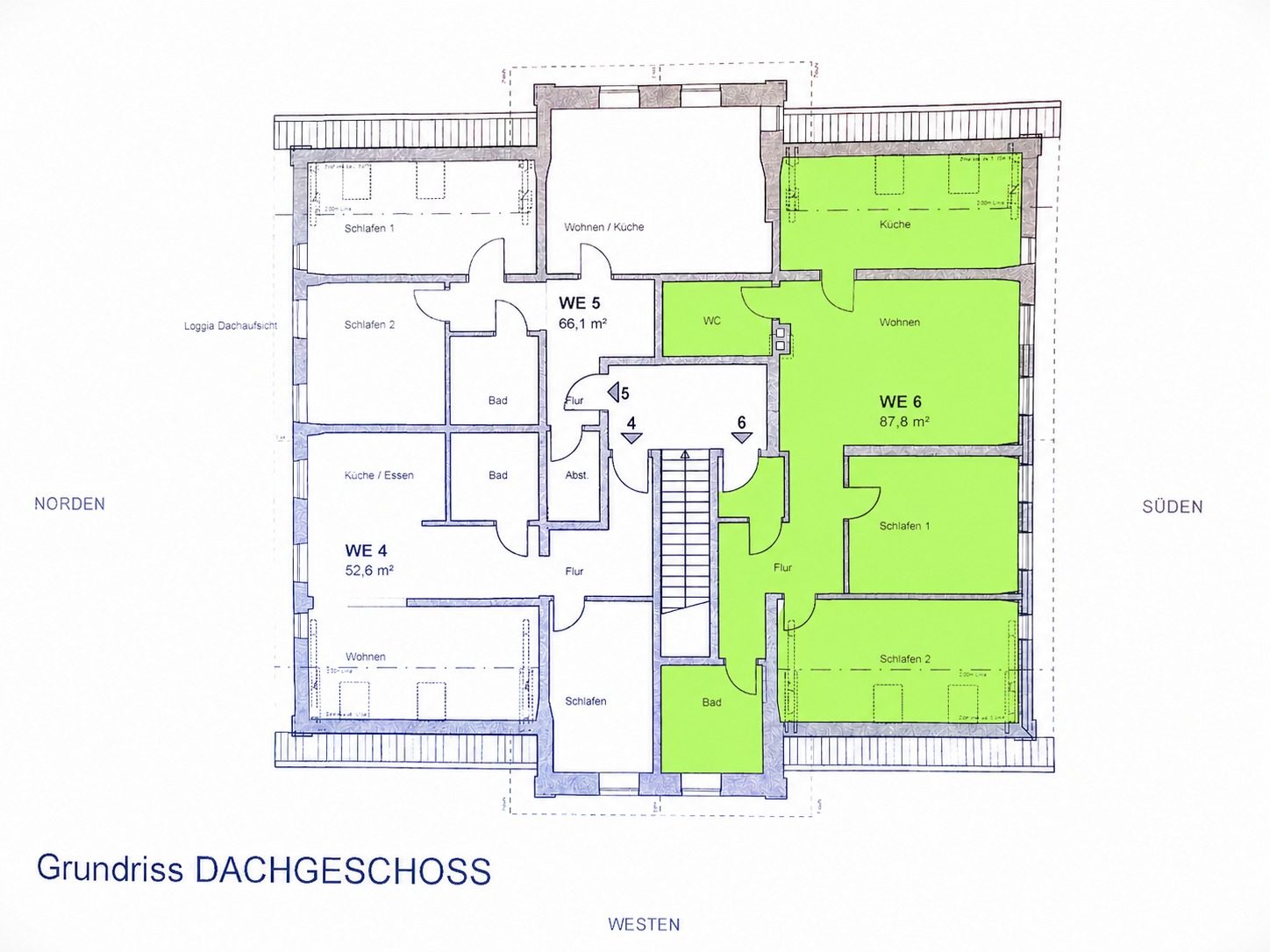 Grundriss Dachgeschoss — Wohnung 6 markiert